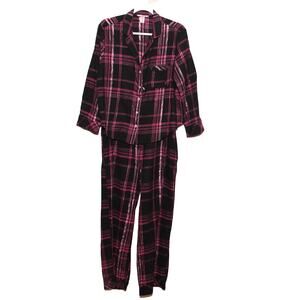 Victoria's Secret Plaid Flannel Pajamas Size Medium Short Metallic Pink Black